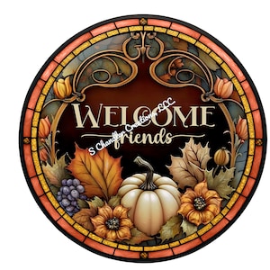 Welcome Friends Wreath Sign,Pumpkin Wreath Sign,Fall Wreath Sign,Wreath Sign,Metal Wreath Sign,Round Wreath Sign,Signs for Wreaths