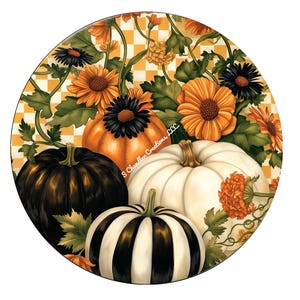 Black and White Pumpkin Wreath Sign: Weatherproof Aluminum Fall Decor