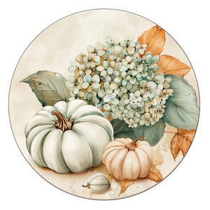 Welcome Fall Wreath Sign, Pumpkin Wreath Sign, Pumpkin and Hydrangea Wreath Sign, Metal Wreath Sign, Round Wreath Sign, Sign for Wreaths