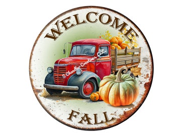 Welcome Fall Y'all Truck Wreath Sign,Fall Wreath Sign,Metal Wreath Sign,Signs for Wreaths,Fall Truck Wreath Sign,Autumn Wreath Sign