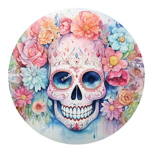 Sugar Skull Wreath Sign, Halloween Wreath Sign,Day of the Dead Wreath Signs, Metal Wreath Sign,Round Wreath Sign,Signs for Wreaths