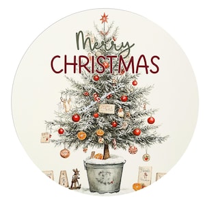 Merry Christmas Antique Christmas Tree Wreath Sign, Christmas Wreath Sign, Metal Wreath Sign, Round Wreath Sign, Wreath Signs