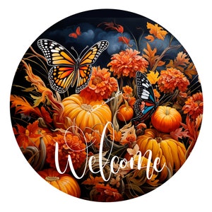 Welcome Wreath Sign,Fall Wreath Sign,Autumn Wreath Sign,Pumpkin Wreath Sign,Metal Wreath Sign,Round Wreath Sign,Signs for Wreaths