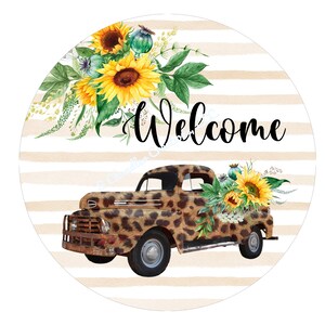 Welcome Wreath Sign,Cheetah Truck Wreath Sign,Sunflower Wreath Sign,Metal Wreath Sign,Round Wreath Sign,Signs for Wreaths