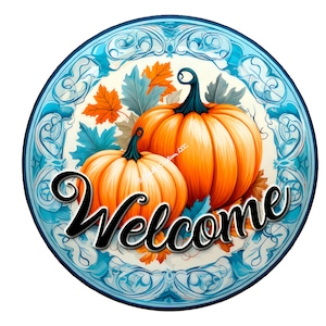 Welcome Pumpkin Wreath Sign,Autumn Wreath Sign,Fall Wreath Sign,Round Wreath Sign,Metal Wreath Sign,Signs for Wreaths, Sublimation