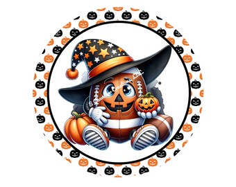 Fall Football Pumpkin Wreath Sign: UV Coated Metal Decor