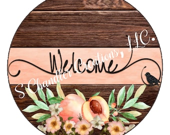Welcome Peach Wreath Sign,Welcome Wreath Sign,Metal Wreath Sign,Round Wreath Sign,Signs for Wreaths