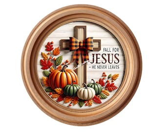 Fall For Jesus Wreath Sign: Pumpkins & Sunflowers, Metal, UV Coated
