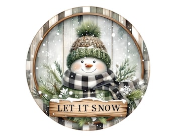 Let It Snow Snowman Wreath Sign, Christmas Wreath Sign, Metal Wreath Sign, Round Wreath Sign, Sign for Wreaths, Wreath Signs