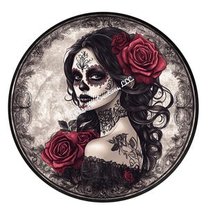 Sugar Skull Wreath Sign, Halloween Wreath Sign, Day of the Dead Wreath Signs, Metal Wreath Sign, Round Wreath Sign, Signs for Wreaths