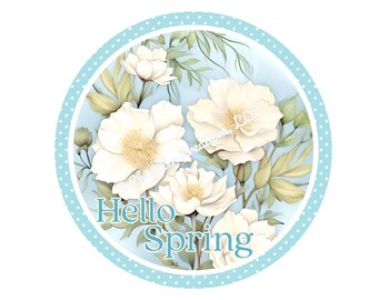 Hello Spring Wreath Sign,Magnolia Wreath Sign,Wreath Sign,Metal Wreath Sign,Round Wreath Sign,Signs for Wreaths, Sublimation Wreath Sign