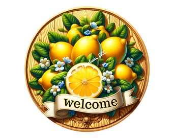 Welcome Lemon Wreath Sign, Lemon Wreath Sign, Welcome Wreath Sign, Metal Wreath Sign, Round Wreath Sign, Sign for Wreaths, Wreath Signs