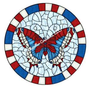 Round Faux Stained Glass Patriotic Butterfly Wreath Sign, Patriotic Wreath Sign, Wreath Signs, Signs for Wreaths, Metal Wreath Sign