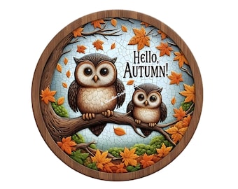 Hello Autumn Owl Wreath Sign, Wreath Attachment, Door Sign