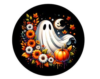 Ghost Wreath Sign: Metal Halloween Fall Decor