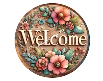 Welcome Spring Flowers Wreath Sign, Floral Wreath Sign, Spring Wreath Sign, Metal Wreath Sign, Round Wreath Sign, Sign for Wreaths