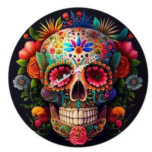 Sugar Skull Wreath Sign, Halloween Wreath Sign,Day of the Dead Wreath Signs, Metal Wreath Sign,Round Wreath Sign,Signs for Wreaths