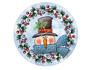 Let it snowWreath Sign,Snowman Wreath Sign,Christmas Wreath Sign,Metal Wreath Sign,Round Wreath Sign,Signs for Wreaths