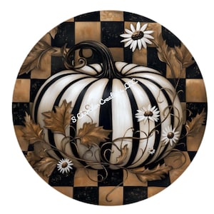 Black and White Pumpkin Wreath Sign, Fall Wreath Sign, Pumpkin Wreath Sign, Metal Wreath Sign, Round Wreath Sign, Sign for Wreaths