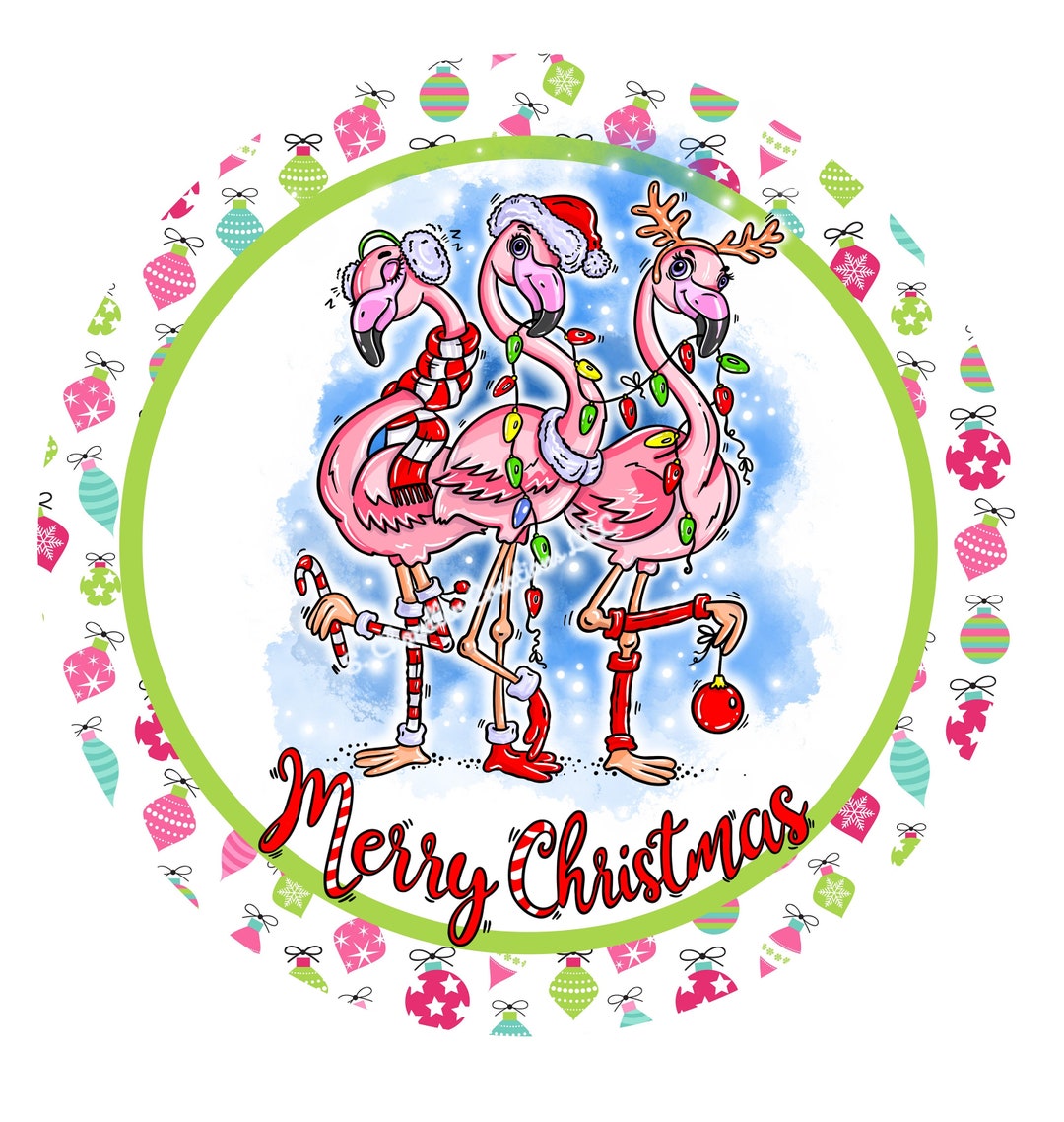 Christmas Flamingo Wreath Signpink Flamingochristmas Wreath Etsy