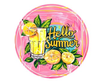 Hello Summer Wreath Sign, Lemonade Wreath Sign, Summer Wreath Sign, Wreath Signs, Signs for Wreaths, Metal Wreath Sign