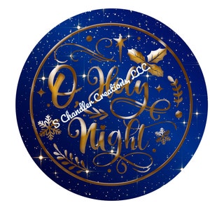 O Holy Night Wreath Sign,Christmas Wreath Sign,Round Wreath Sign,Metal Wreath Sign,Door Decor,Signs for Wreaths,Blue and Gold