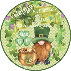 Happy Saint Patricks Day Wreath Sign,St. Patricks Day Wreath Sign,Gnome St. Patricks Wreath Sign,Metal Wreath Sign,Round Wreath Sign