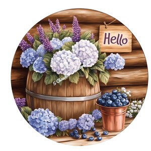 Hello Hydrangea Wreath Sign: Metal Autumn Decor