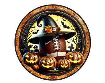 Halloween Football Wreath Sign: Jack O' Lantern Metal Decor