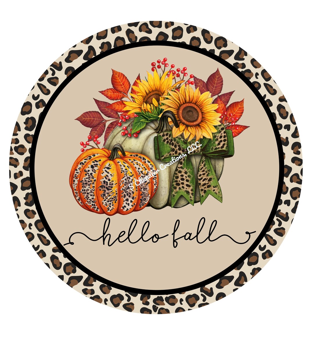 Hello Fall Wreath Sign,pumpkin Wreath Sign,leopard Print,fall Wreath ...