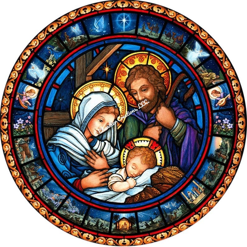 Nativity Wreath Sign,stain Glass Nativity,manger Wreath Sign,christmas ...