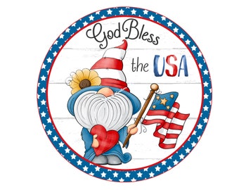 God Bless the USA wreath sign,Gnome Wreath Sign,Patriotic Wreath Sign,Wreath Sign,July 4th,4th of July,Attachment,Signs for Wreaths