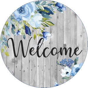 Welcome Wreath sign,Flower Wreath Sign, Spring Flower Wreath Sign, Round Wreath Sign, Signs for Wreaths, Metal Wreath Sign