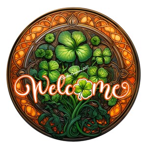 welcome St Patricks Day Wreath Sign,Happy St Patricks Days, 4 leaf clover, Wreath Sign,Metal Wreath Sign,Round Wreath Sign,Signs for Wreaths