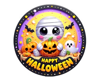 Halloween Wreath Sign: Mummy, Witch, Jack O Lantern - UV Coated Aluminum
