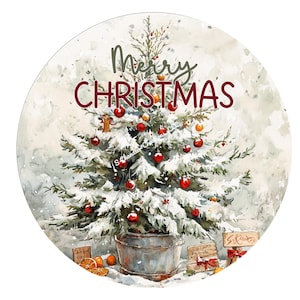 Merry Christmas Antique Christmas Tree Wreath Sign, Christmas Wreath Sign, Metal Wreath Sign, Round Wreath Sign, Wreath Signs