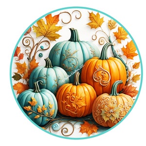 Teal Pumpkin Wreath Sign,Autumn Wreath Sign,Fall Wreath Sign,Round Wreath Sign,Metal Wreath Sign,Signs for Wreaths, Sublimation