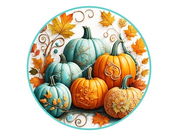 Teal Pumpkin Wreath Sign,Autumn Wreath Sign,Fall Wreath Sign,Round Wreath Sign,Metal Wreath Sign,Signs for Wreaths, Sublimation