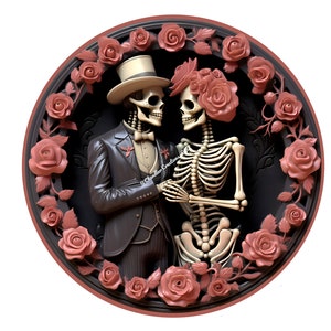 Halloween Wreath Sign,Skeleton Couple Wreath Sign,Metal Wreath Sign,Round Wreath Sign,Signs for Wreaths, Wreath Signs
