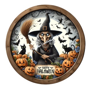 Witch Happy Halloween Wreath Sign, Halloween Wreath Sign, Witch Wreath Sign, Fall Wreath Sign, Round Wreath Sign, Metal Wreath Sign