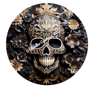 Sugar Skull Wreath Sign, Halloween Wreath Sign,Day of the Dead Wreath Signs, Metal Wreath Sign,Round Wreath Sign,Signs for Wreaths