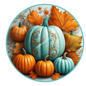 Teal Pumpkin Wreath Sign,Autumn Wreath Sign,Fall Wreath Sign,Round Wreath Sign,Metal Wreath Sign,Signs for Wreaths, Sublimation