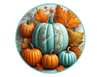 Teal Pumpkin Wreath Sign,Autumn Wreath Sign,Fall Wreath Sign,Round Wreath Sign,Metal Wreath Sign,Signs for Wreaths, Sublimation