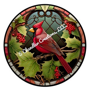 Faux Stained Glass Cardinal Wreath Sign, Red Cardinal Wreath Sign, Wreaths Signs, Signs for Wreaths, Metal Wreath Sign, Door Decor,Mistletoe