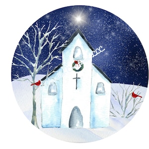 White Church Wreath Sign,Religious Wreath Sign,Christmas Wreath Sign,Round Wreath Sign,Metal Wreath Sign,Door Decor,Signs for Wreaths