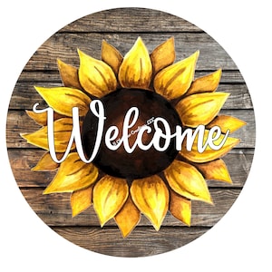 Welcome Sunflower Wreath Sign,Sunflower Wreath Sign, Wreath Sign,Fall, Autumn,Metal Wreath Sign,Round Wreath Sign,Signs for Wreaths