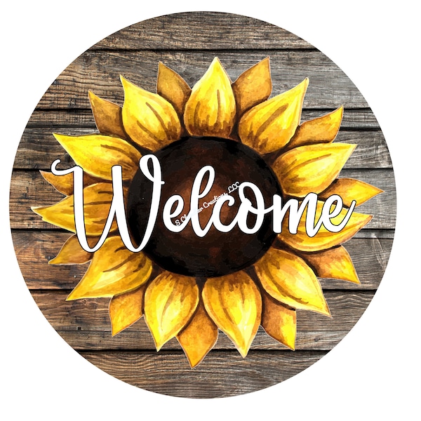 Welcome Sunflower Wreath Sign,Sunflower Wreath Sign, Wreath Sign,Fall, Autumn,Metal Wreath Sign,Round Wreath Sign,Signs for Wreaths