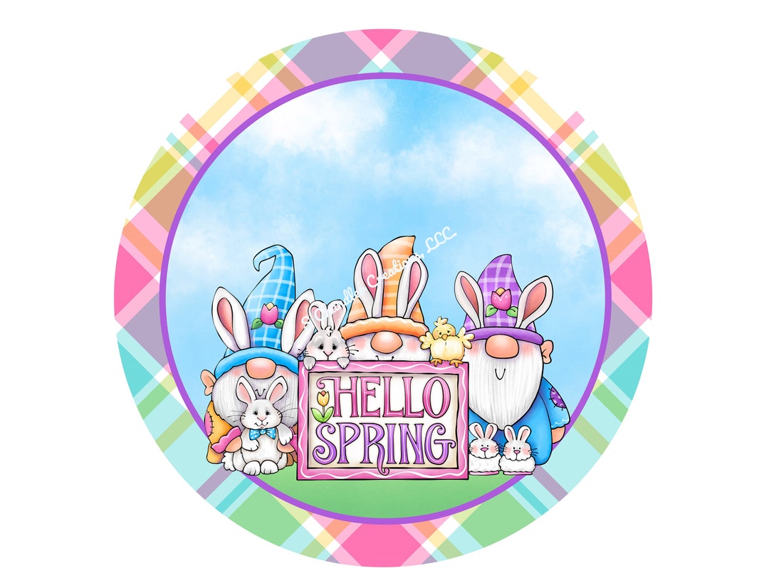 Hello Spring Wreath Sign,gnome Bunny Wreath Sign,gnome Easter Wreath ...