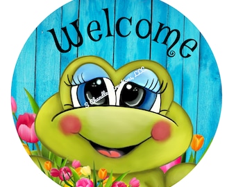 Welcome Frog Wreath Sign,Summer Wreath Sign,Welcome Wreath Sign,Metal Wreath Sign,Round Wreath Sign,Signs for Wreaths