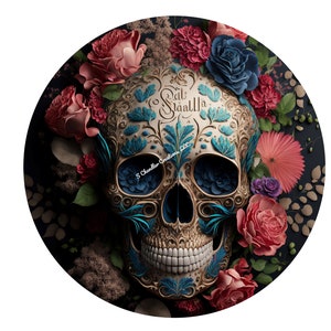 Sugar Skull Wreath Sign, Halloween Wreath Sign,Day of the Dead Wreath Signs, Metal Wreath Sign,Round Wreath Sign,Signs for Wreaths